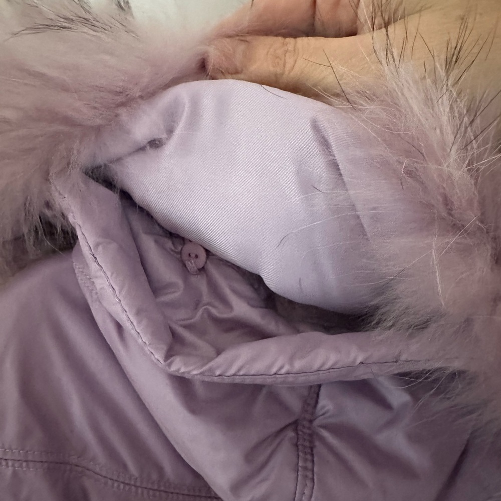 Real Fur Real Down Lavender Puffer Jacket Detachable Hood Pockets L - Picture 5 of 13